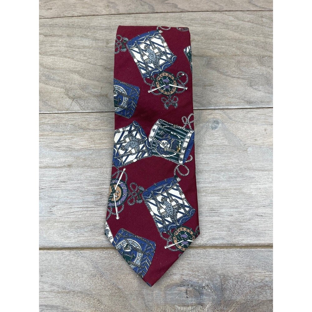 GANT Men's Burgundy Silk Tie Nautical Drum Pattern Classic Style